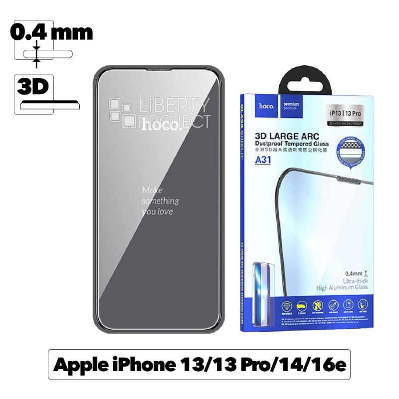 Защитное стекло HOCO A31 для Apple iPhone 17e/16e/14/13/13 Pro, 3D, прозрачное, глянцевое, 0.4мм