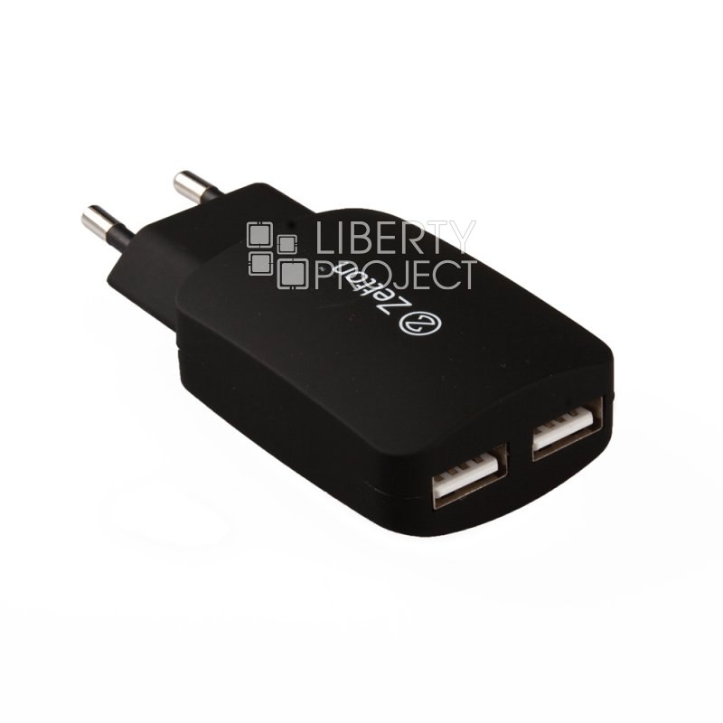 СЗУ с двумя выходами USB ток зарядки 2.1А Zetton (ZTTC2A2U)