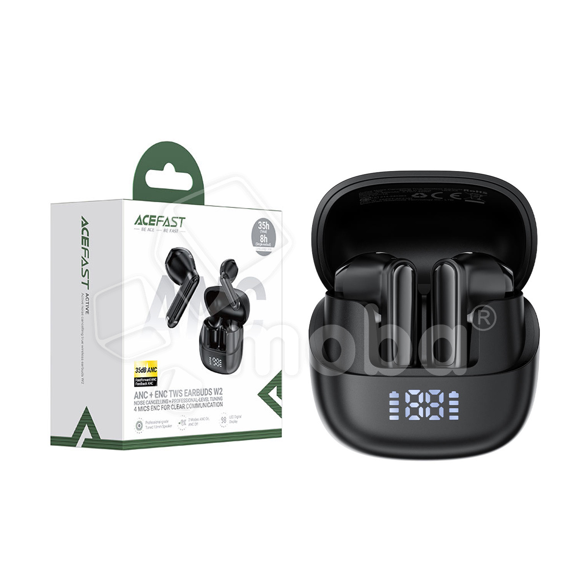 Беспроводные наушники Bluetooth Acefast W2 (TWS, вакуумные, с диплеем, ANC) Черный