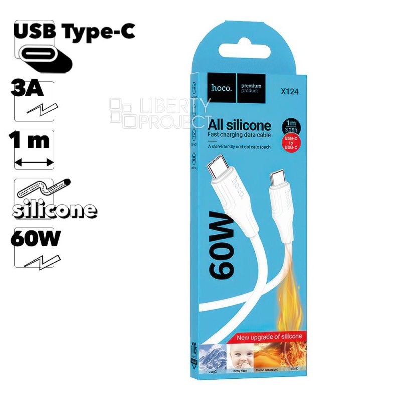 USB-C кабель HOCO X124 Bien Type-C, 60W, 1м, силикон (белый)