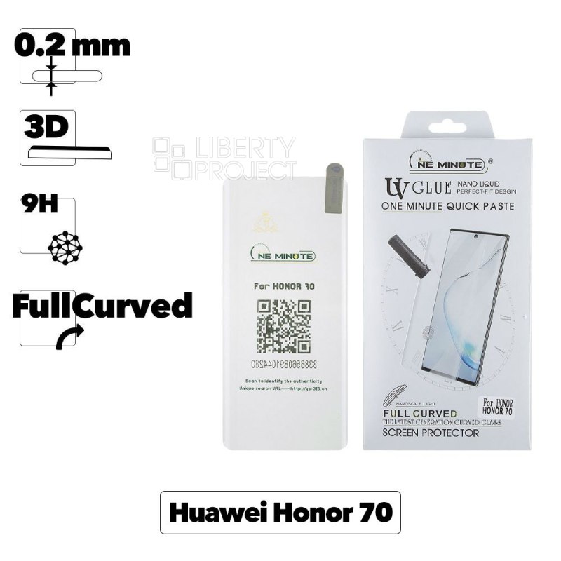 Защитное стекло "One Minute" для Honor 70 3D UV Glue Nano Liquid Full Curved Glass