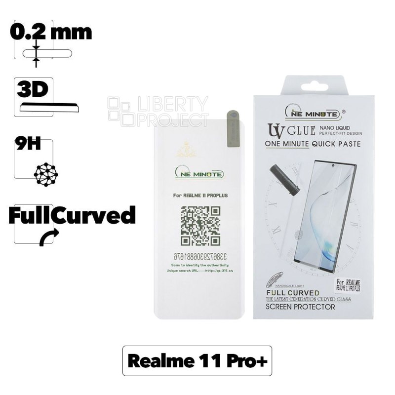 Защитное стекло "One Minute" для Realme 11 Pro+ 3D UV Glue Nano Liquid Full Curved Glass