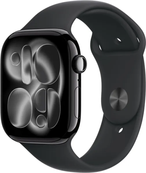 Apple Watch Series 11, 46 мм, корпус из алюминия цвета «чёрная смола», спортивный ремешок цвета «черный» M/L (MEUX4)