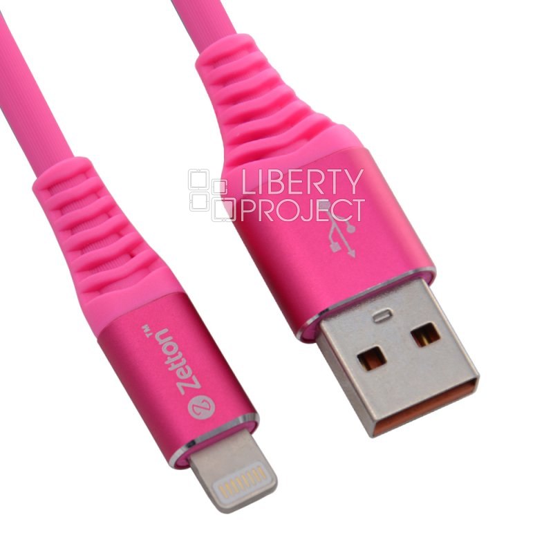 USB кабель Zetton USB SyncCharge Round Soft TPE Data Cable USB to Lightning круглый пластиковые разьемы (розовый) ZTUSBRSTPKA8