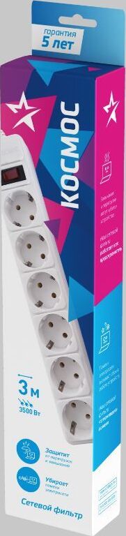 СЕТЕВЫЕ ФИЛЬТРЫ КОСМОС FKSM3M-6G(W)16A - 6 роз х 3,0 м, белый