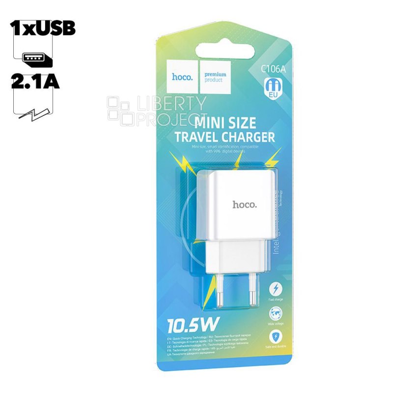 СЗУ HOCO C106A Leisure 1xUSB, 2.1А (белый)