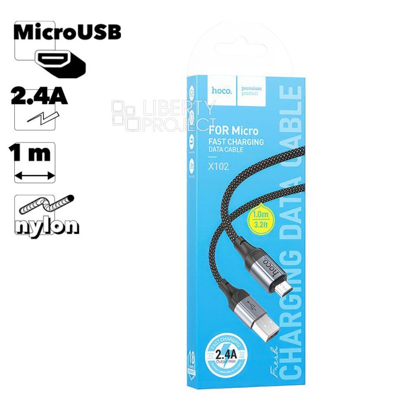 USB кабель HOCO X102 Fresh MicroUSB, 2.4А, 1м, нейлон (черный)