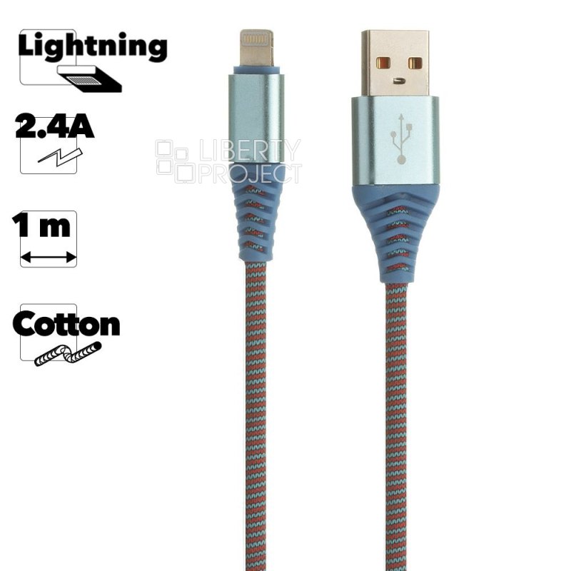 USB кабель "LP" для Apple Lightning 8-pin "Носки" (голубой/блистер)
