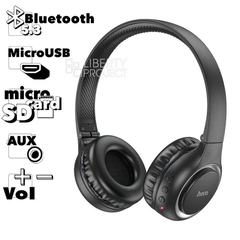 Bluetooth гарнитура HOCO W41 Charm BT 5.3, AUX, microSD, накладная, громкость +/- (черный)