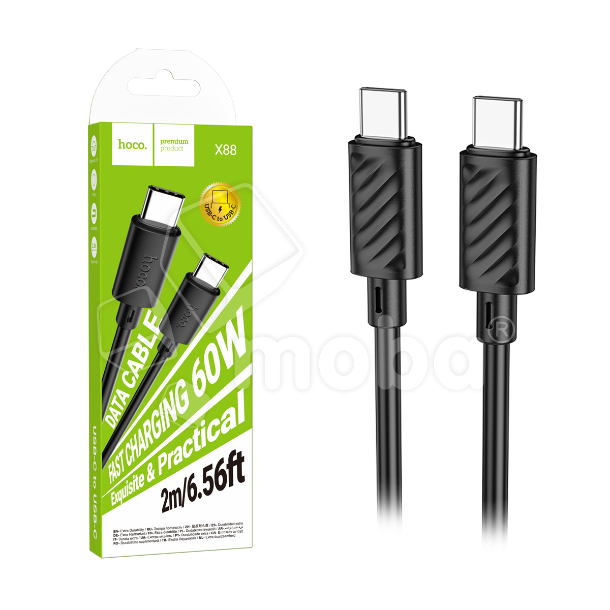 Кабель Type-C - Type-C Hoco X88 (5A, 60W, 2 м) Черный