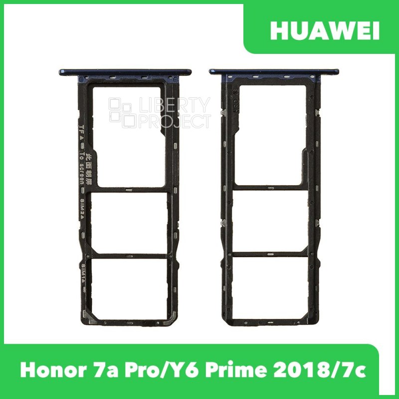 Держатель SIM карты для Huawei Honor 7a Pro AUM L29 / Y6 Prime (2018) ATU L11 / 7c AUM L41 синий