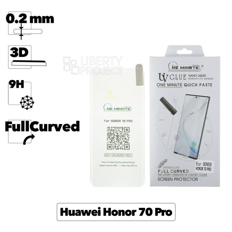 Защитное стекло "One Minute" для Huawei Honor 70 Pro 3D UV Glue Nano Liquid Full Curved Glass