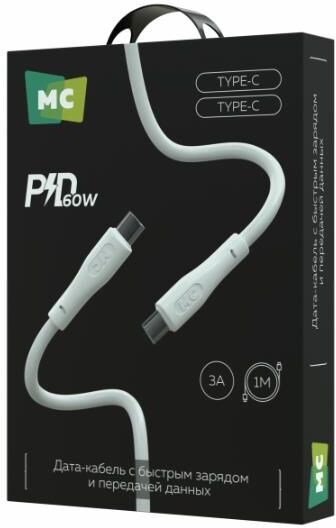 Кабель MORE CHOICE (4620202553041) K60aa USB 3.0A PD 60W для Type-C 1м , белый