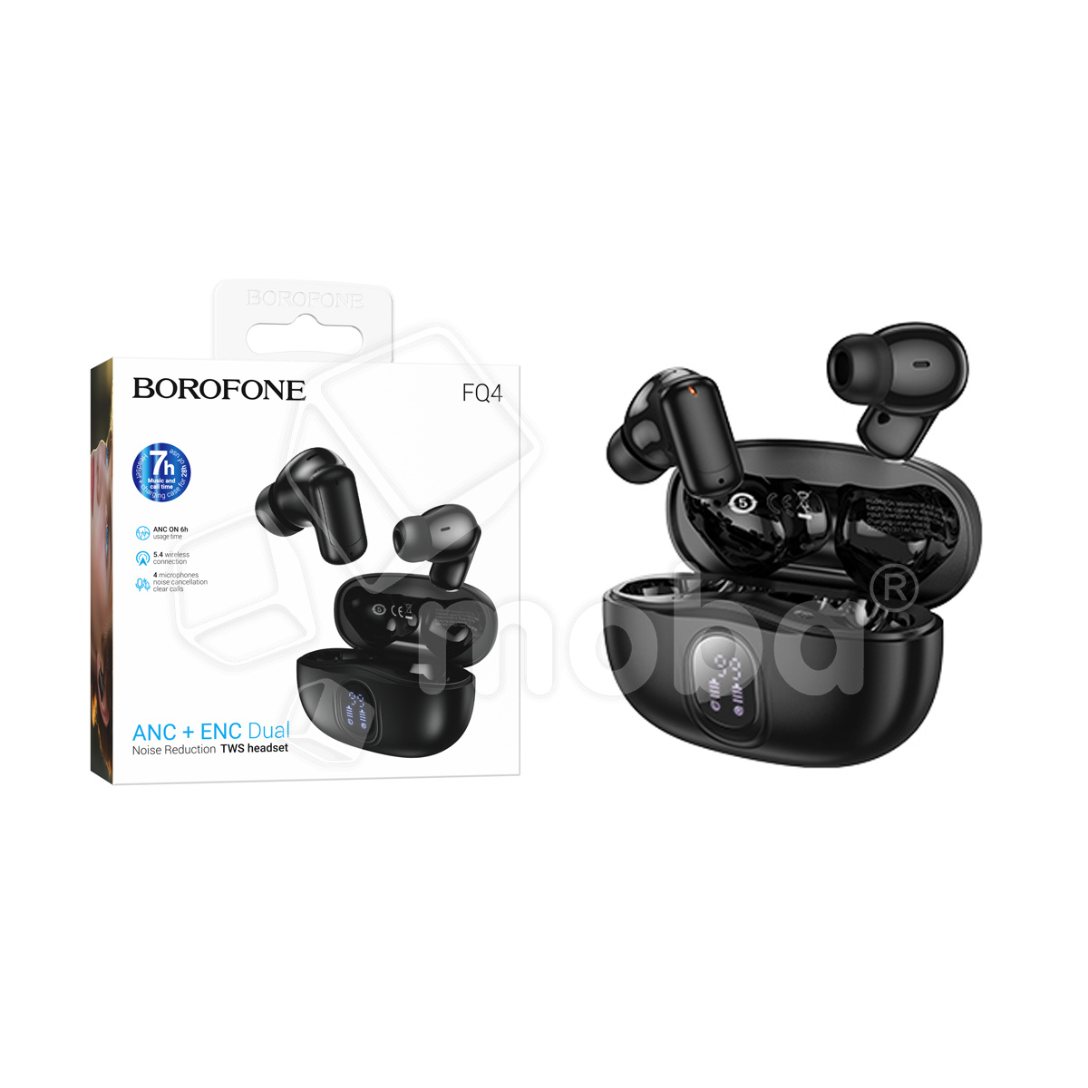 Беспроводные наушники Bluetooth Borofone FQ4 (TWS, вакуумные, с дисплеем, ANC) Черный