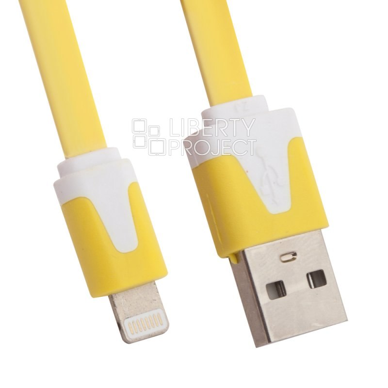 USB кабель "LP" для Apple iPhone/iPad Lightning 8-pin плоский узкий (желтый/европакет)