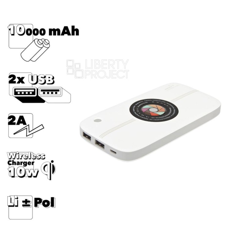 Внешний АКБ REMAX RPP-91 Camera 10000mAh, 2xUSB, 2А, Qi 10W, Li-Pol (белый)