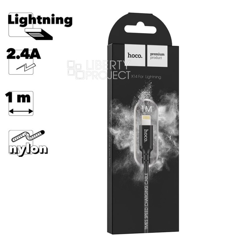 USB кабель HOCO X14 Times Speed Lightning 8-pin, 2.4А, 1м, нейлон (черный)