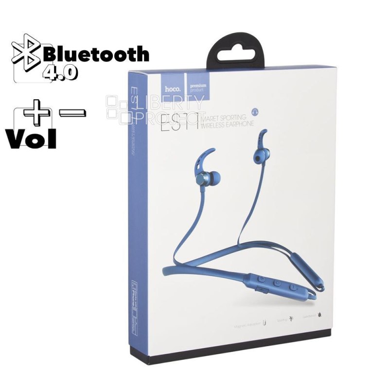 Bluetooth гарнитура HOCO ES11 Maret Sporting BT 4.0, внутриканальная, громкость +/-, спорт (синий)