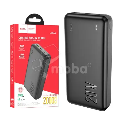 Внешний Аккумулятор (Power Bank) Hoco J87A 20000 mAh (20W, QC3.0, PD, USB, MicroUSB, Type-C, LED индикатор) Черный