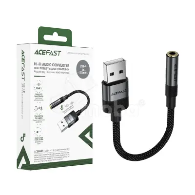 Адаптер USB - "3,5 мм" Jack Acefast J13 (оплетка нейлон) Черный