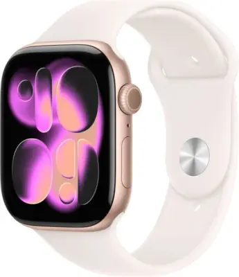 Apple Watch Series 11, 46 мм, корпус из алюминия цвета «розовое золото», спортивный ремешок цвета «светлый румянец» M/L (MEV74)