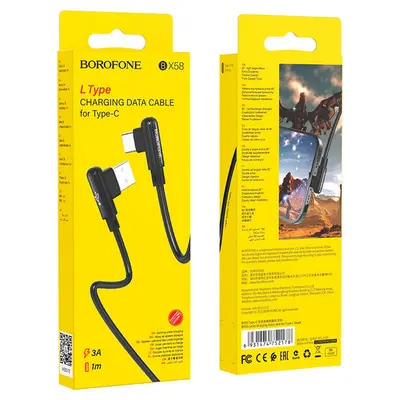 USB кабель боковой Borofone BX58 Type-C 3A 1m черный