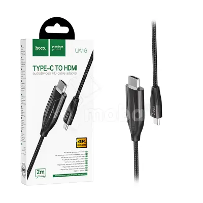 Кабель Type-C - HDMI Hoco UA16 (4K/30 Hz, оплетка нейлон, 2 м) Серый