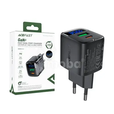 Сетевое зарядное устройство USB/Type-C Acefast A116 (35W, QC3.0, PD, 2 порта, GaN, с дисплеем) Черный