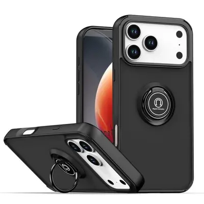 Накладка пластик матовый с кольцом и окантовкой для Apple iPhone 17 Pro Max черный