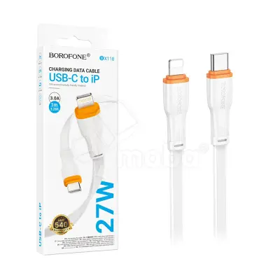 Кабель Type-C - Lightning Borofone BX118 (3A, 27W, PD, плоский) Белый
