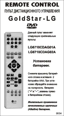Аналог пульта LG 6710CDAG01A/02A для DVD плеера