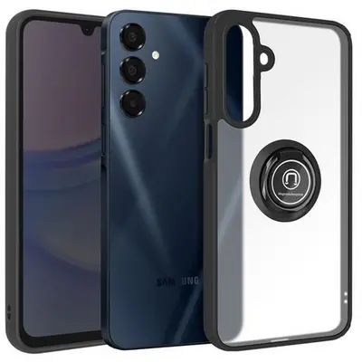 Накладка пластик матовый с кольцом и окантовкой для Samsung A56 5G/A36 5G черный