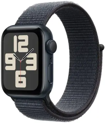 Умные часы Apple Watch SE 2024, 40 мм, корпус из алюминия цвета «полуночный черный», спортивный браслет темно-синего цвета (MXEA3)