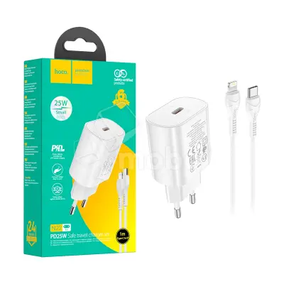 Сетевое зарядное устройство Type-C Hoco N22 (25W, PD, кабель Type-C-Lightning) Белый