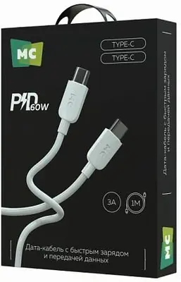 Кабель MORE CHOICE (4620202554710) K85aa USB 3.0A PD 60W для Type-C - 1 м , белый