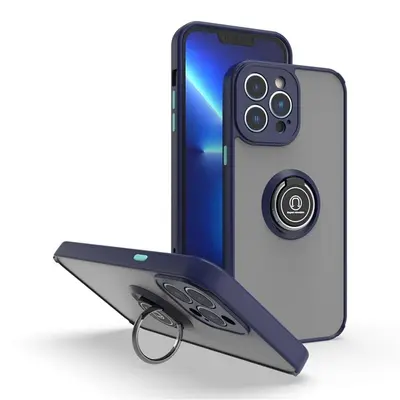 Накладка пластик матовый с кольцом и окантовкой для Apple iPhone 15 Pro (6.1) синий