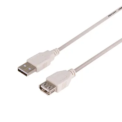Кабель USB (шт. USB A - гн. USB A) 3 метра, серый REXANT