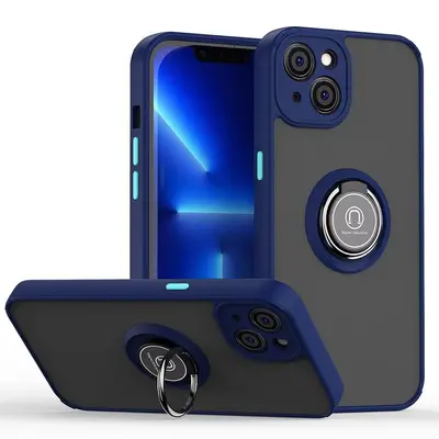Накладка пластик матовый с кольцом и окантовкой для Apple iPhone 15 (6.1) синий