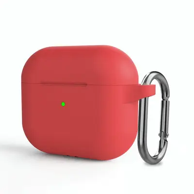 Силиконовый чехол с карабином для Apple AirPods 3 темно-коралловый