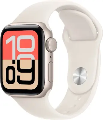 Умные часы Apple Watch SE 3 2025, 40 мм, корпус из алюминия цвета «сияющая звезда», спортивный ремешок цвета «сияющая звезда», размер S/M (MEH34)