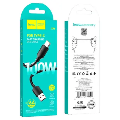 USB кабель Hoco X96 Type-C 1m 3A черный