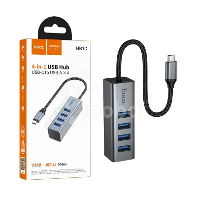 Адаптер Type-C + 4xUSB 3.0 Hoco HB1C Серый