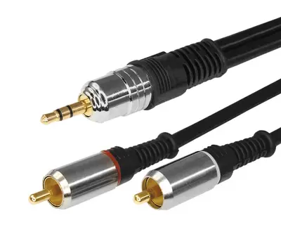 Шнур Стерео 3,5 мм - 2 RCA, длина 5 метров (GOLD-металл) REXANT