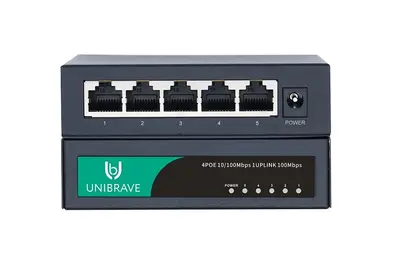UB-SW-4F1F-48 out Base Неуправляемый коммутатор Unibrave с поддержкой PoE на 4 порта с внешним адаптером питания