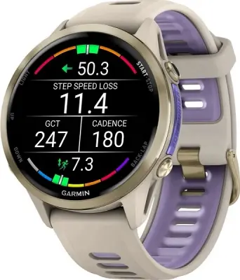 Умные часы Умные часы Garmin Forerunner 970 (010-02969-12) серые, золотистый титановый безель, с серым/индиго ремешком