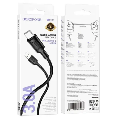 USB Type-C кабель Borofone BX111 C 60WT 3A fast charging 1m черный