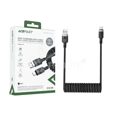 Кабель USB - Type-C Acefast C14-04 (3A, пружинный, оплетка нейлон, 1.2 м) Черный