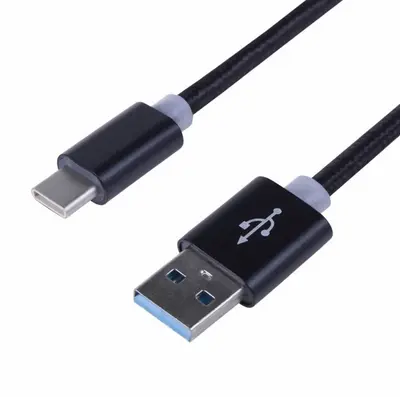 Шнур USB 3.1 type C (male)-USB 2.0 (male) в тканевой оплетке 1 м черный REXANT