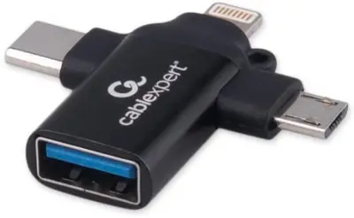 Переходник ГАРНИЗОН (21924) GCC-A-USB3-CMAF, Type-C(M)/AF, QC3.0, с поддержкой OTG, метал.корпус, черный, пакет