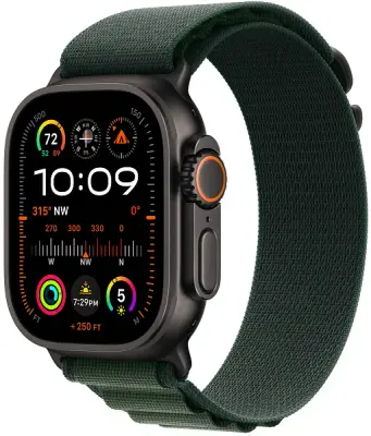 Apple Watch Ultra 2 (2024) GPS + Cellular, 49 мм, корпус из титана, ремешок Alpine (M) цвета Dark Green (темно-зеленый) MX4R3
